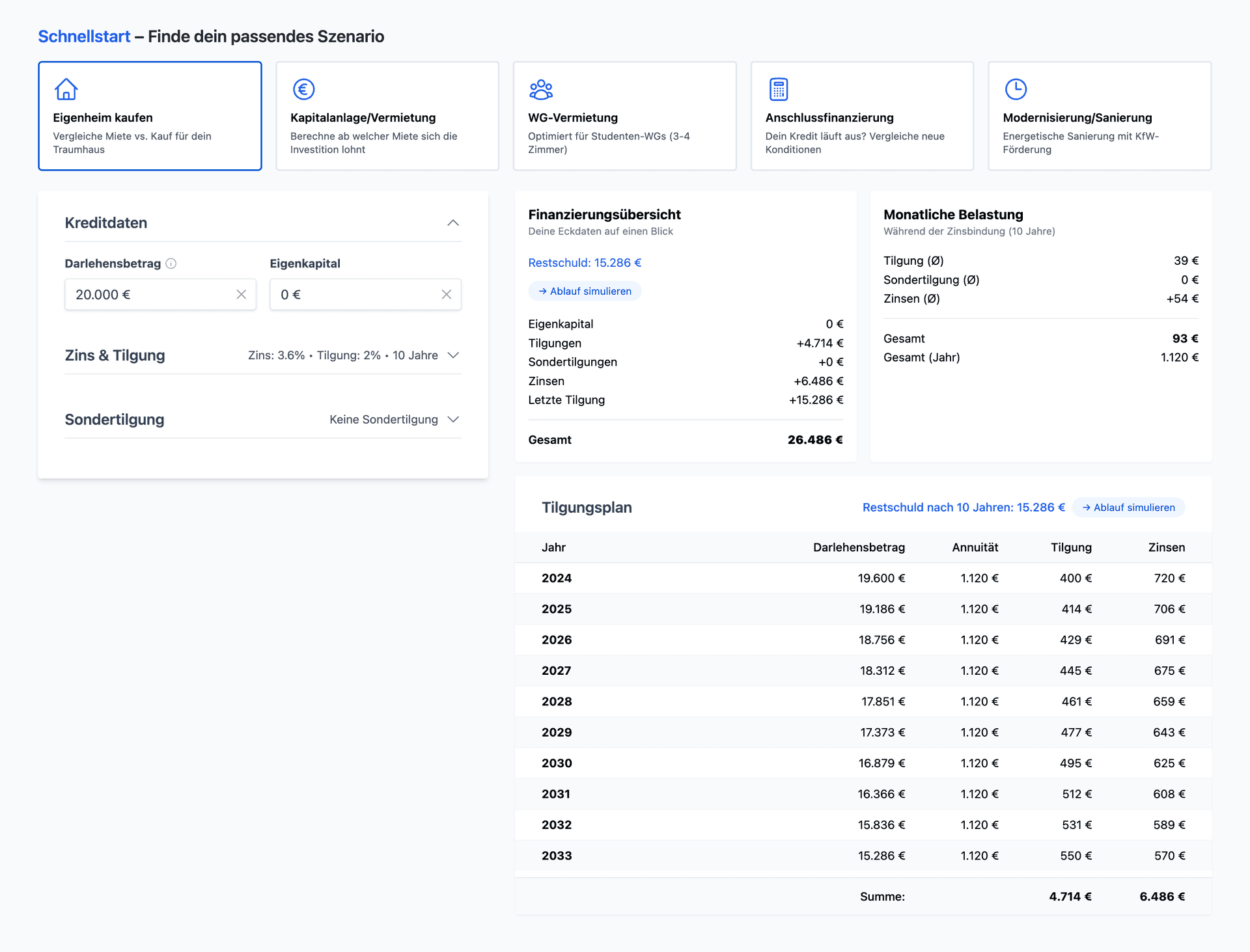 MietKaufRechner Screenshot